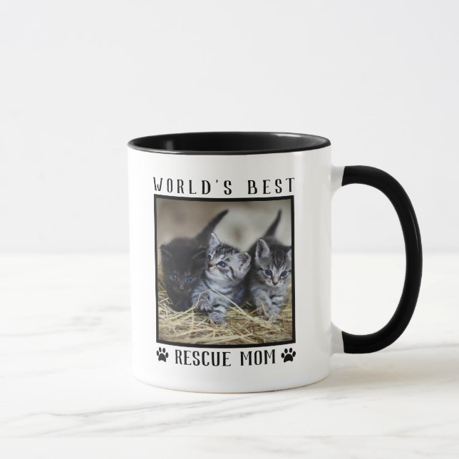 Cute World's Best Rescue Mum Paw Prints Pet Photo Mug (Right)