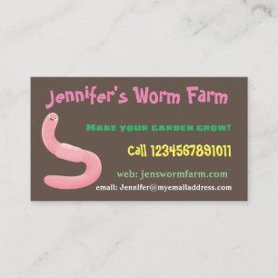 Cute worm farm vermiculture cartoon Business Card
