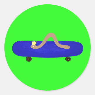 Cute worm on a skateboard  classic round sticker