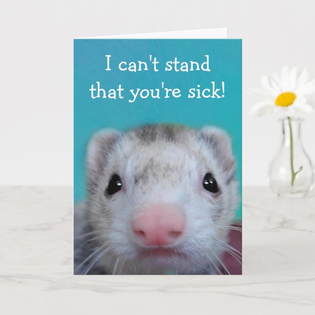 Cute, Worried Ferret Get Well Card (Small Plant)