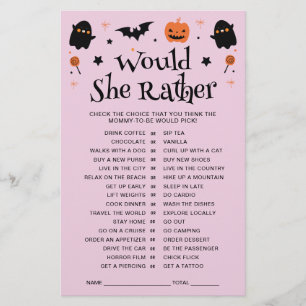 Cute Would She Rather Halloween Baby Shower Game