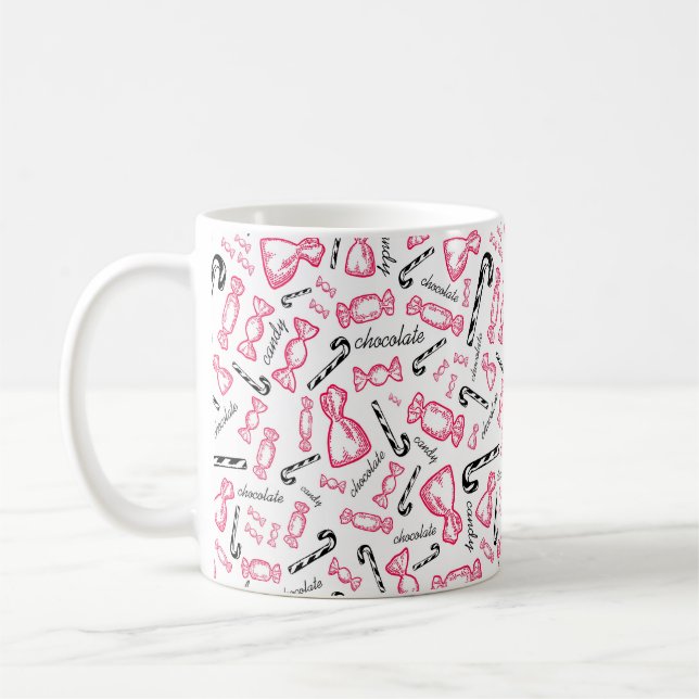 Cute Wrapped Chocolate Candy Drawing / Sketch Coffee Mug (Left)
