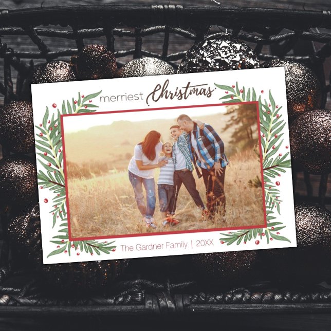 Cute Wreath Merriest Christmas Holly Card (Creator Uploaded)