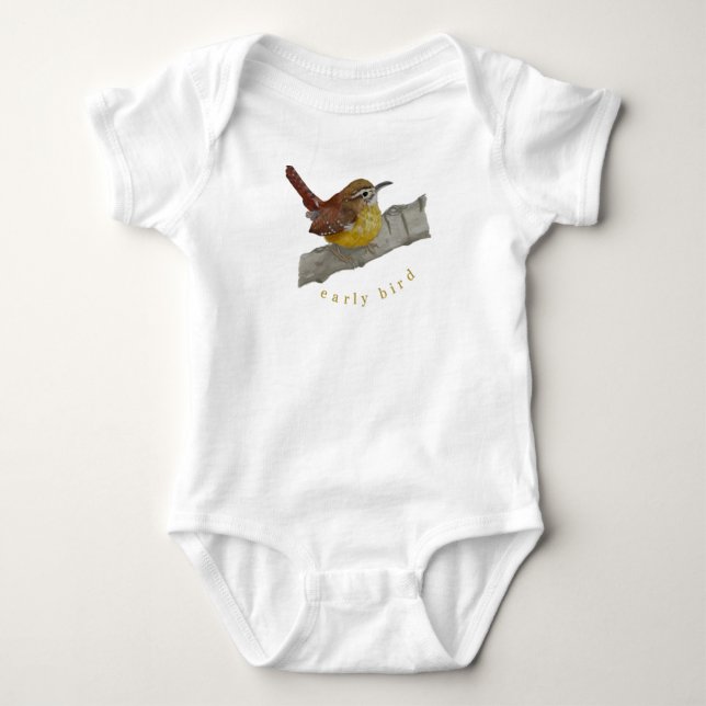 Cute Wren "Early Bird" Baby Outfit Baby Bodysuit (Front)