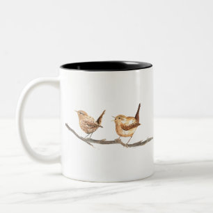 Cute wrens birds nursery watercolor Two-Tone coffee mug