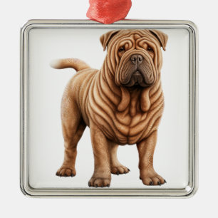 CUTE WRINKLY TAN SHAR PEI DOG METAL ORNAMENT