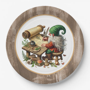 Cute writing gnome party paper plate
