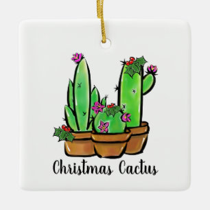 Cute Xmas Cactus, holiday succulents  Ceramic Ornament