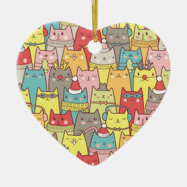 Cute Xmas Cats Ceramic Ornament (Front)