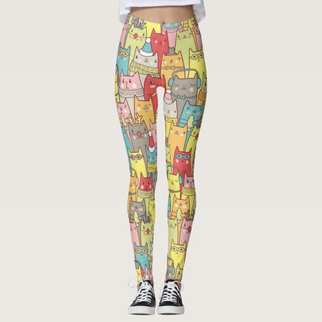 Cute Xmas Cats Leggings (Front)