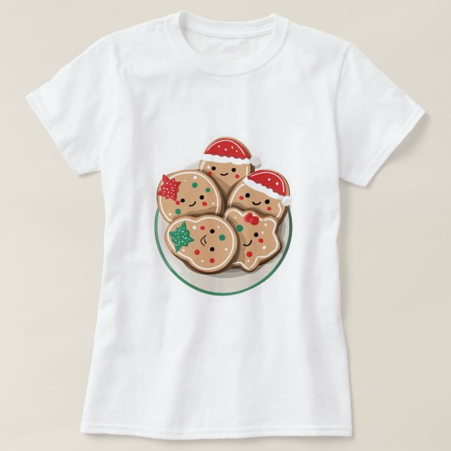 Cute Xmas Cookies on Plate – Smiling Holiday T-Shirt (Design Front)