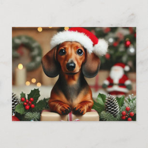 Cute Xmas Dachshund Holiday Postcard