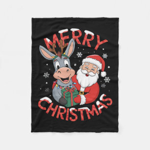 Cute Xmas Donkey Santa On Donkey Christmas Fleece Blanket