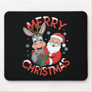 Cute Xmas Donkey Santa On Donkey Christmas Mouse Pad