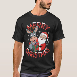 Cute Xmas Donkey Santa On Donkey Christmas T-Shirt