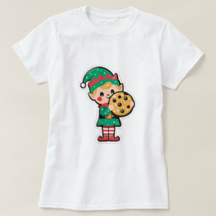 Cute Xmas Elf with Big Cookie T-Shirt