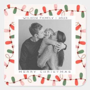 Cute Xmas Family Photo christmas holiday Square Sticker