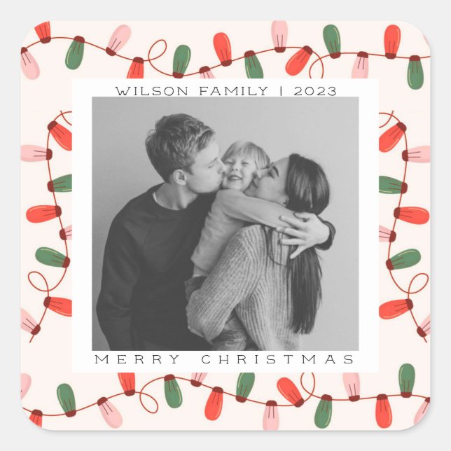 Cute Xmas Family Photo christmas holiday  Square Sticker (Front)