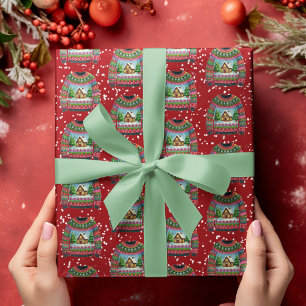 Cute Xmas Gingerbread House Ugly Christmas Sweater Wrapping Paper