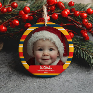 Cute Xmas Gnome My First Christmas Baby Photo  Ceramic Ornament