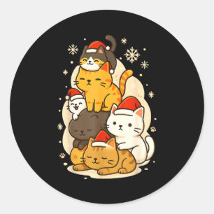Cute Xmas Kawaii Cats Neko Funny Kitten Lover Anim Classic Round Sticker