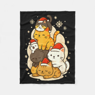 Cute Xmas Kawaii Cats Neko Funny Kitten Lover Anim Fleece Blanket