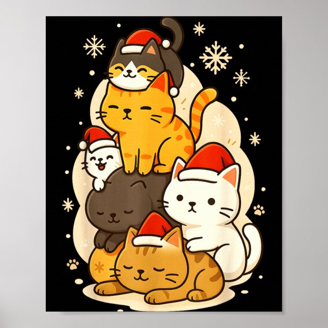 Cute Xmas Kawaii Cats Neko Funny Kitten Lover Anim Poster (Front)