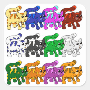 Cute Xmas Kitten Cat Pattern Rows Square Sticker