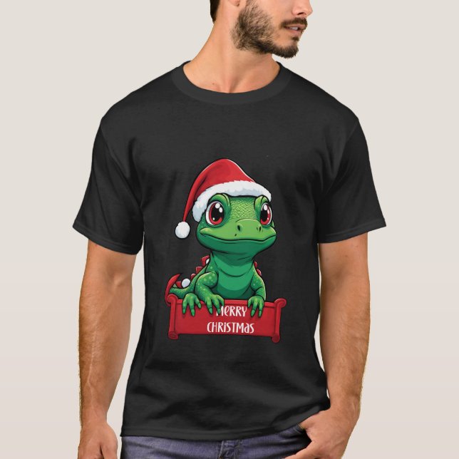 Cute xmas lizard merry christmas T-Shirt (Front)