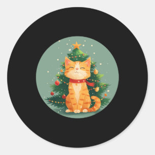Cute Xmas Morning Cat Costume For Festive Time  Classic Round Sticker