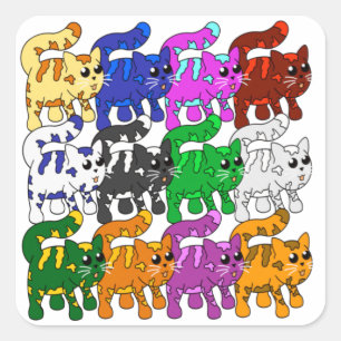 Cute Xmas Pattern Kitten Crowd Square Sticker