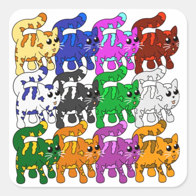 Cute Xmas Pattern Kitten Crowd Square Sticker (Front)