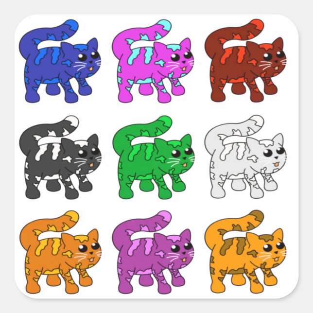 Cute Xmas Pattern Kitten Group Square Sticker (Front)
