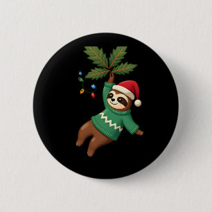Cute Xmas Sloth Santa Hat Christmas Sloth - Tree L 6 Cm Round Badge