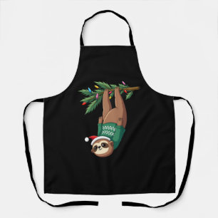 Cute Xmas Sloth Santa Hat Christmas Sloth - Tree L Apron
