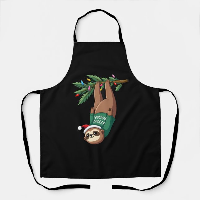 Cute Xmas Sloth Santa Hat Christmas Sloth - Tree L Apron (Front)