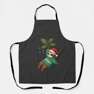 Cute Xmas Sloth Santa Hat Christmas Sloth - Tree L Apron