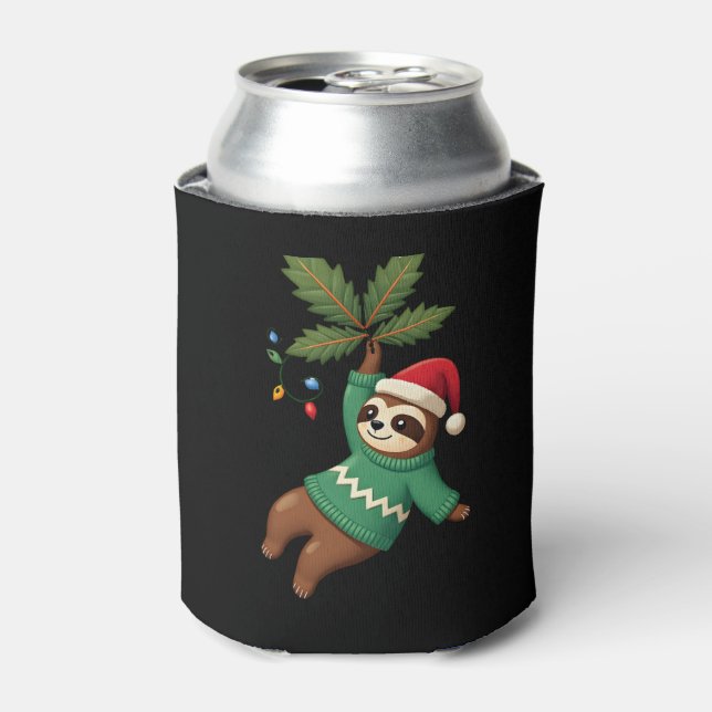 Cute Xmas Sloth Santa Hat Christmas Sloth - Tree L Can Cooler (Can Front)