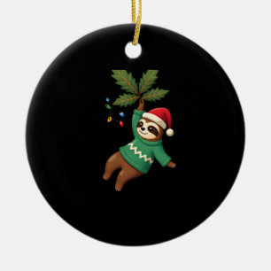 Cute Xmas Sloth Santa Hat Christmas Sloth - Tree L Ceramic Ornament