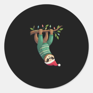 Cute Xmas Sloth Santa Hat Christmas Sloth - Tree L Classic Round Sticker