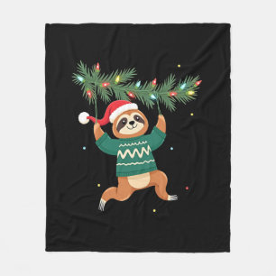 Cute Xmas Sloth Santa Hat Christmas Sloth - Tree L Fleece Blanket