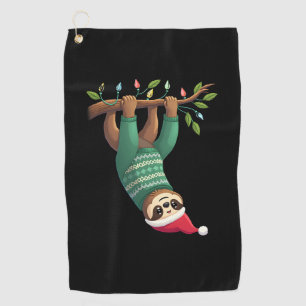 Cute Xmas Sloth Santa Hat Christmas Sloth - Tree L Golf Towel