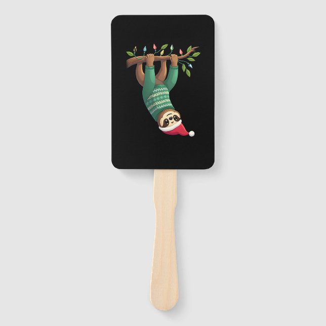 Cute Xmas Sloth Santa Hat Christmas Sloth - Tree L Hand Fan (Front)