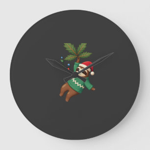 Cute Xmas Sloth Santa Hat Christmas Sloth - Tree L Large Clock