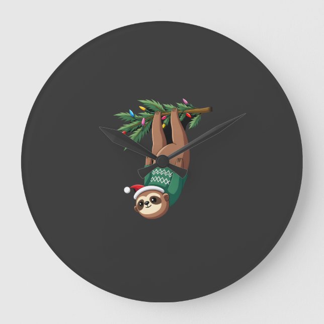 Cute Xmas Sloth Santa Hat Christmas Sloth - Tree L Large Clock (Front)