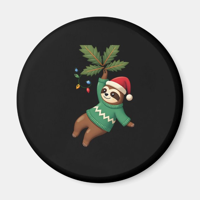 Cute Xmas Sloth Santa Hat Christmas Sloth - Tree L Magnet (Front)