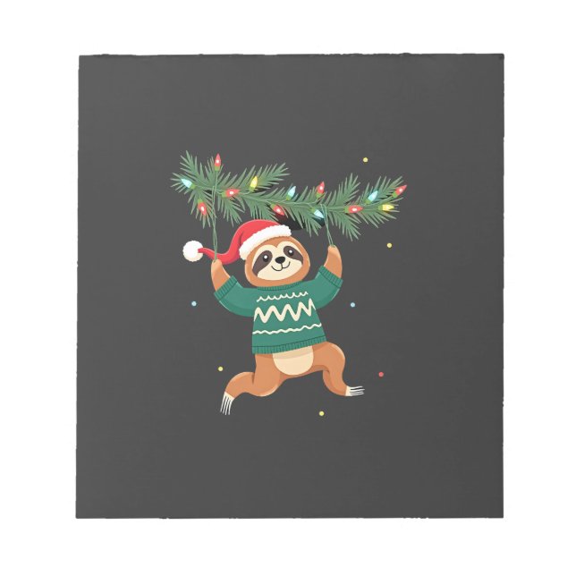 Cute Xmas Sloth Santa Hat Christmas Sloth - Tree L Notepad (Front)