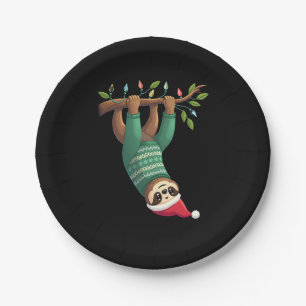 Cute Xmas Sloth Santa Hat Christmas Sloth - Tree L Paper Plate