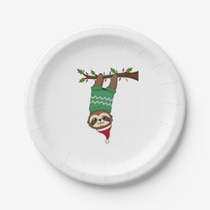 Cute Xmas Sloth Santa Hat Christmas Sloth - Tree L Paper Plate