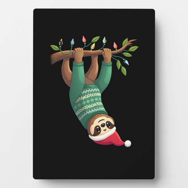 Cute Xmas Sloth Santa Hat Christmas Sloth - Tree L Plaque (Front)